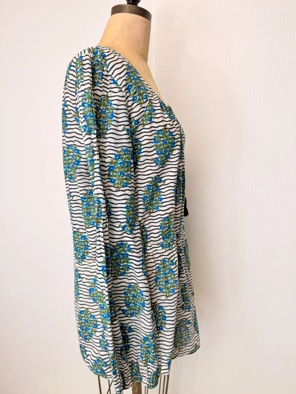 Tory Burch Blouse Women 12 Floral Stripe Tassel Boho Peasant Top Resort Work Ex
